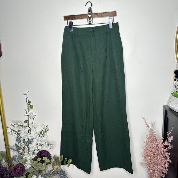 MADEWELL The Harlow Wide Leg Pant Drapey Twill Dark Forest Green Sz 4 {M46} - Picture 2 of 5
